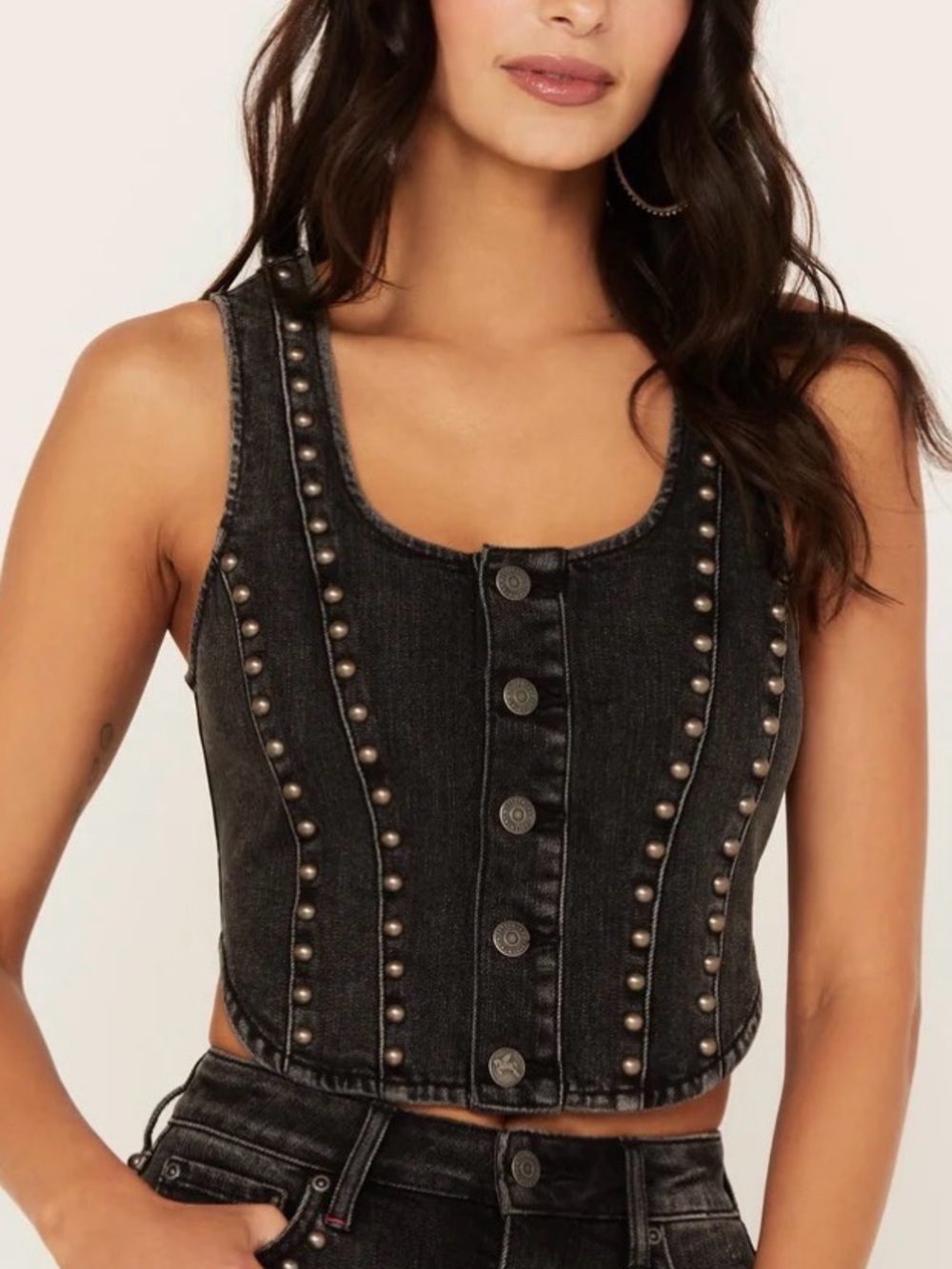 Idyllwind Studded Denim Crop Vest